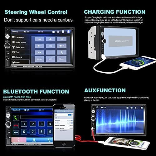  Camecho Double Din Car Radio Audio Bluetooth Touch MP5 Player USB FM Android Phone Mirror Link Entertainment Multimedia Stereo + 4 LED Mini Reversing Camera with Steering Wheel Rem