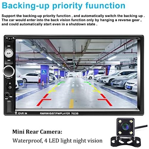  Camecho Double Din Car Radio Audio Bluetooth Touch MP5 Player USB FM Android Phone Mirror Link Entertainment Multimedia Stereo + 4 LED Mini Reversing Camera with Steering Wheel Rem