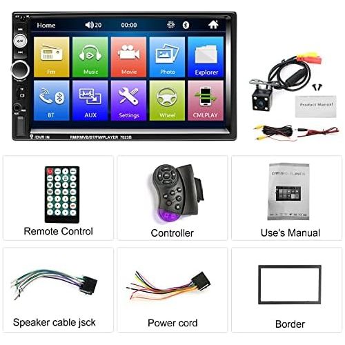  Camecho Double Din Car Radio Audio Bluetooth Touch MP5 Player USB FM Android Phone Mirror Link Entertainment Multimedia Stereo + 4 LED Mini Reversing Camera with Steering Wheel Rem