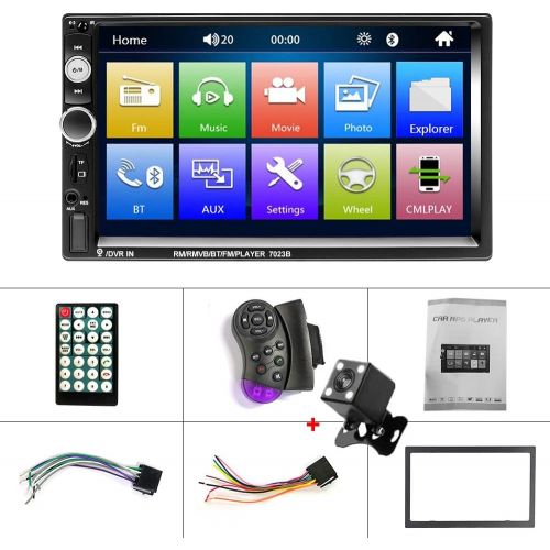  Camecho 7 Double Din Car Stereo Audio Bluetooth MP5 Player USB FM Multimedia Radio+ 4 LED Mini Backup Camera with Steering Wheel Remote Support Mobile Phone Synchronization (Only Used in A