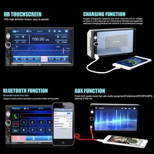  Camecho 7 Double Din Car Stereo Audio Bluetooth MP5 Player USB FM Multimedia Radio+ 4 LED Mini Backup Camera with Steering Wheel Remote Support Mobile Phone Synchronization (Only Used in A