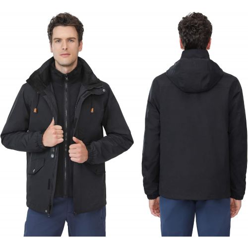  [아마존핫딜][아마존 핫딜] CAMEL Mens 3 in 1 Ski Jacket Waterproof with Reversible Warm Fleece Jacket Detachable Hooded Outdoor Snow Coat