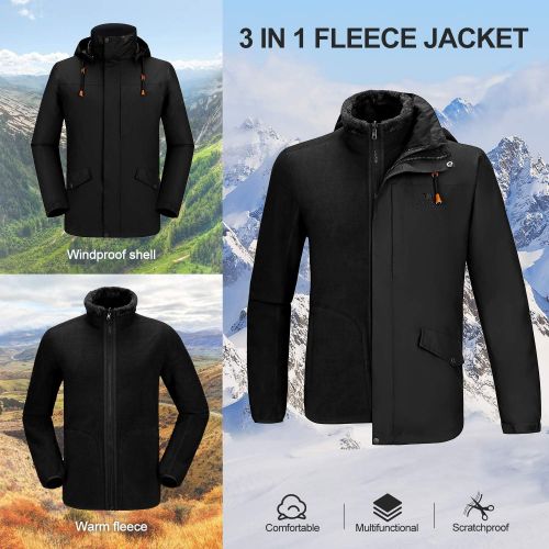  [아마존핫딜][아마존 핫딜] CAMEL Mens 3 in 1 Ski Jacket Waterproof with Reversible Warm Fleece Jacket Detachable Hooded Outdoor Snow Coat