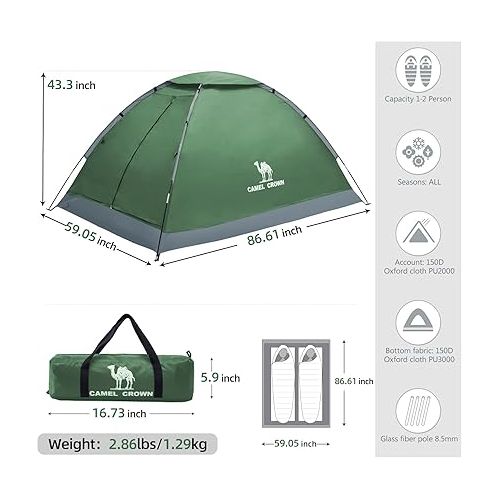  CAMEL CROWN 2/3/4 Person Camping Tent with Removable Rain Fly, Easy Setup Outdoor Tents Water Resistant Lightweight Portable for Family Backpacking Camping Hiking Traveling