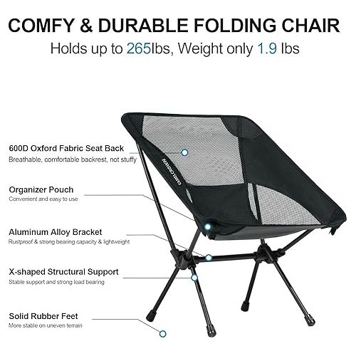  CAMEL CROWN Portable Camping Chair Lightweight Compact Folding Chair Mesh for Outdoor Camp Travel Beach Picnic Festival Hiking Backpacking Black