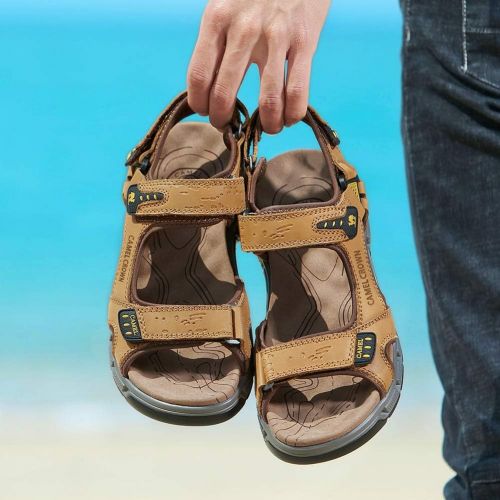  [아마존 핫딜]  [아마존핫딜]CAMEL+CROWN CAMEL CROWN Mens Leather Sandals Summer Athletic Sandals Air Cushion Casual Strap Water Sandals for Outdoor Hiking Walking Beach