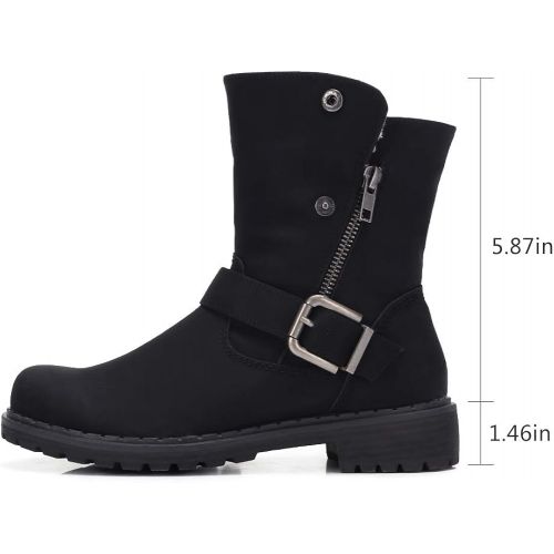  [아마존 핫딜] [아마존핫딜]CAMEL+CROWN CAMEL CROWN Wide Calf Boots for Women Round Toe Leather Combat Boots with Zipper, Buckle Strap