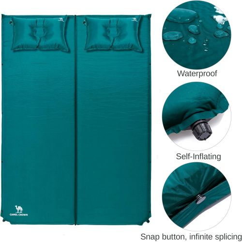  CAMEL CROWN Camping Sleeping Pad 2 Thick Foam Mat,Individual/Double Self-Inflating Sleeping Pad Air Mattress with Travel Pillow Waterproof for Hiking Traveling Camping Backpacking