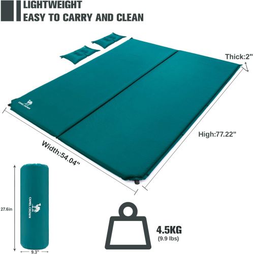  CAMEL CROWN Camping Sleeping Pad 2 Thick Foam Mat,Individual/Double Self-Inflating Sleeping Pad Air Mattress with Travel Pillow Waterproof for Hiking Traveling Camping Backpacking