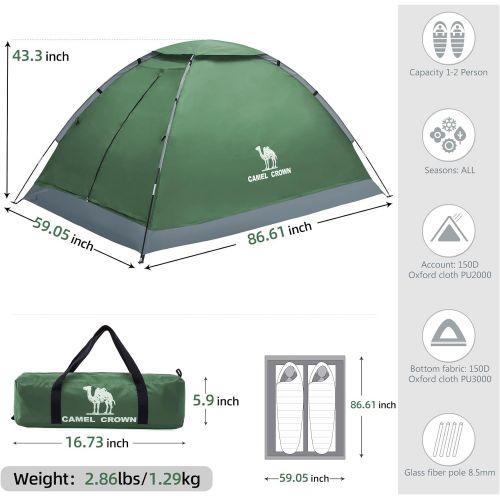  CAMEL CROWN 2 Person Camping Tent with Removable Rain Fly, Easy Setup Outdoor Tents Water Resistant Lightweight Portable for Family Backpacking Camping Hiking Traveling