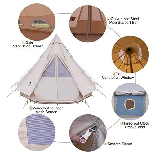  CAMEL CROWN 4/5 Person Canvas Bell Tent w/Stove Jack Luxury 4 Season Tent Waterproof Breathable Backpacking Tent for Outdoor Camping/Glamping