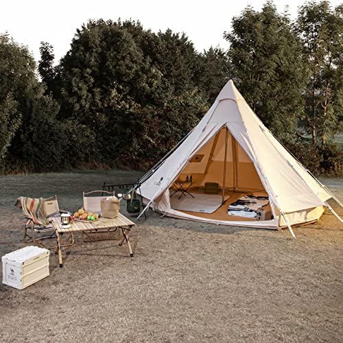  CAMEL CROWN 4/5 Person Canvas Bell Tent w/Stove Jack Luxury 4 Season Tent Waterproof Breathable Backpacking Tent for Outdoor Camping/Glamping