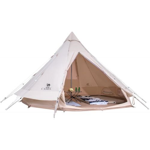  CAMEL CROWN 4/5 Person Canvas Bell Tent w/Stove Jack Luxury 4 Season Tent Waterproof Breathable Backpacking Tent for Outdoor Camping/Glamping