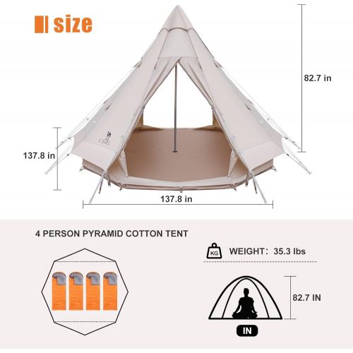  CAMEL CROWN 4/5 Person Canvas Bell Tent w/Stove Jack Luxury 4 Season Tent Waterproof Breathable Backpacking Tent for Outdoor Camping/Glamping