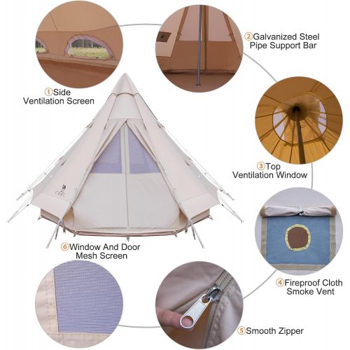  CAMEL CROWN 4/5 Person Canvas Bell Tent w/Stove Jack Luxury 4 Season Tent Waterproof Breathable Backpacking Tent for Outdoor Camping/Glamping