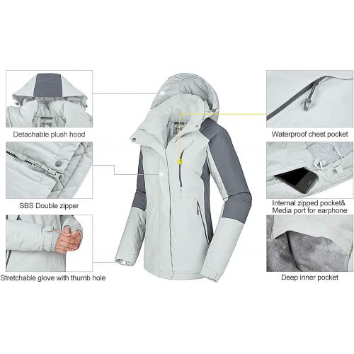  [아마존핫딜][아마존 핫딜] CAMELSPORTS Womens Waterproof Mountain Ski Snow Jacket with Fleece Outdoor Windproof Raincoat Hooded for Fall and Winter Silver Grey