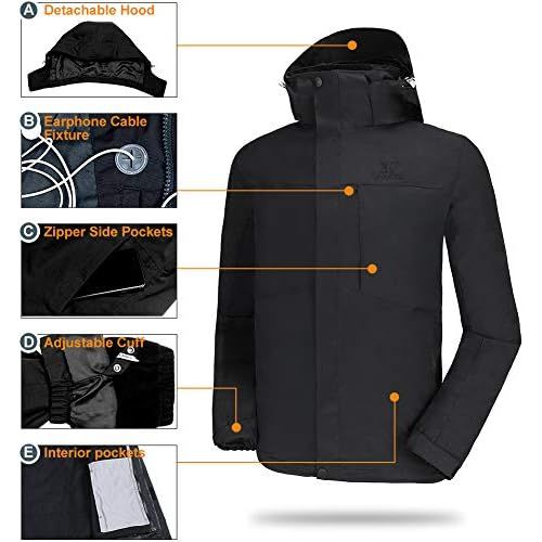  CAMELSPORTS Mens Mountain Ski Jacket 3 in 1 Waterproof Winter Jacket Warm Snow Jacket Hooded Rain Coat Windproof Winter Coat