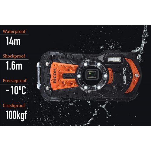  CAMERA_DIGITAL Ricoh WG-70 Orange Waterproof Digital Camera 16MP