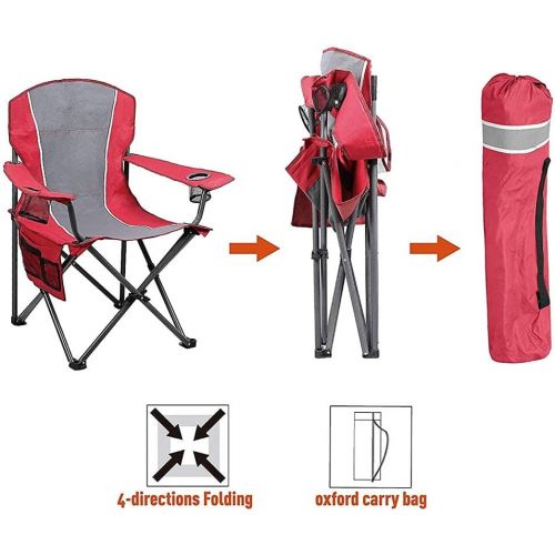 CAMPING WORLD Outdoor Portable Folding Oversized Camping Chair with Arm, Cup Holder - Steel Frame Support 350 LBS Gray/Red