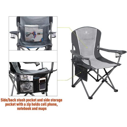  CAMPING WORLD Heavy Duty Camping Chairs Portable Folding Oversized Camping Chair with 2 Cup Holder for Indoor or Outdoor - Black/Gray