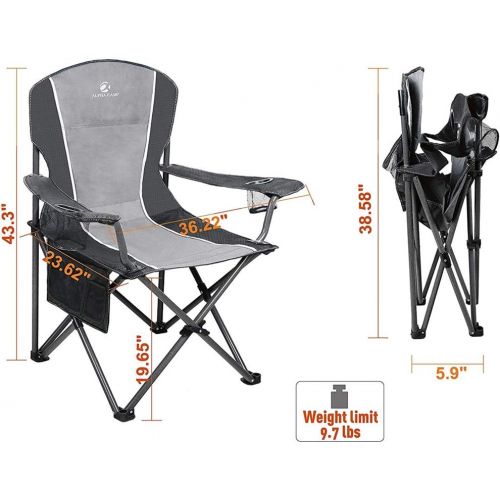  CAMPING WORLD Heavy Duty Camping Chairs Portable Folding Oversized Camping Chair with 2 Cup Holder for Indoor or Outdoor - Black/Gray