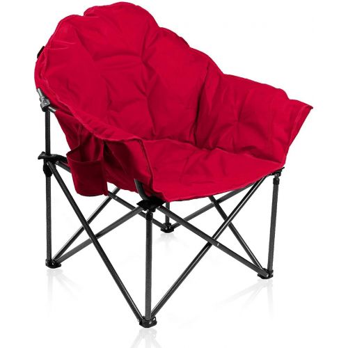  Camping World Reclining Folding Oversized Moon Saucer Chair with Cup Holder for Camping, Hiking - Saucer Support 350 LBS