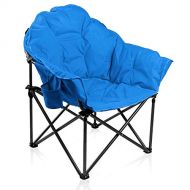 Camping World Reclining Folding Oversized Moon Saucer Chair with Cup Holder for Camping, Hiking - Blue Saucer Support 350 LBS