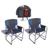 CAMPMAX Oversized Camping Chairs for Adults 2 Pack, Sturdy Heavy Duty Folding Director Chair with Side Table, Portable for Outdoor Outside Sport Lawn, Blue 2 Pack