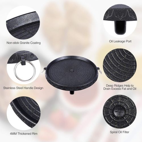  CAMPMAX Korean BBQ Grill Pan with Maifan Stone Coated Surface, Non-Stick Smokeless Stovetop BBQ Grill Plate for Indoor Outdoor 12.5