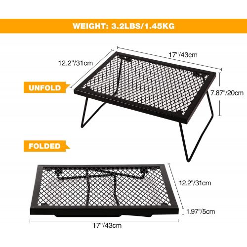  CAMPMAX Folding Campfire Grill Grate, Portable Heavy Duty Steel Over Fire Camp Grill for Outdoor Camping Cooking Fire Pit, Black