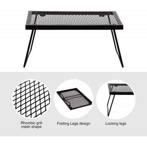  CAMPMAX Folding Campfire Grill Grate, Portable Heavy Duty Steel Over Fire Camp Grill for Outdoor Camping Cooking Fire Pit, Black