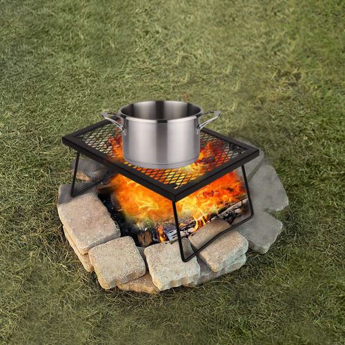  CAMPMAX Folding Campfire Grill Grate, Portable Heavy Duty Steel Over Fire Camp Grill for Outdoor Camping Cooking Fire Pit, Black