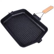 CAMPMAX Grill Pan with Folding Handle, Non stick Grill Pan for Stove Tops, Induction Compatible KBBQ Grill Pan 14.5x9.9”