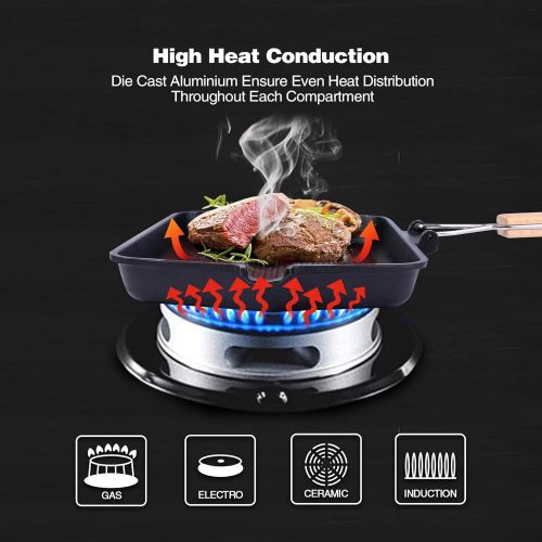  CAMPMAX Grill Pan with Folding Handle, Non stick Grill Pan for Stove Tops, Induction Compatible KBBQ Grill Pan 14.5x9.9”