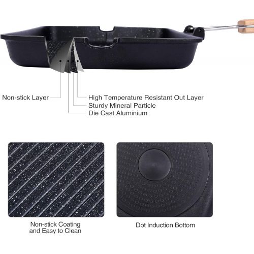  CAMPMAX Grill Pan with Folding Handle, Non stick Grill Pan for Stove Tops, Induction Compatible KBBQ Grill Pan 14.5x9.9”