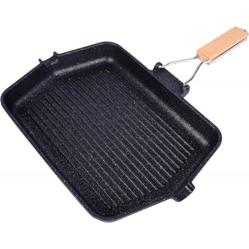  CAMPMAX Grill Pan with Folding Handle, Non stick Grill Pan for Stove Tops, Induction Compatible KBBQ Grill Pan 14.5x9.9”