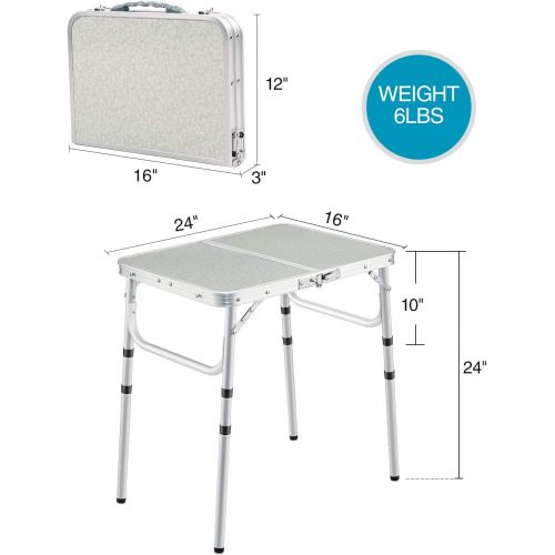  CAMPMOON Small Folding Camping Table 2 Foot, Lightweight Portable Aluminum Folding Table with Adjustable Legs, Great for Outdoor Cooking Picnic, White 3 Heights