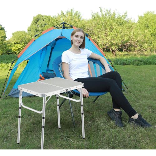  CAMPMOON Small Folding Camping Table 2 Foot, Lightweight Portable Aluminum Folding Table with Adjustable Legs, Great for Outdoor Cooking Picnic, White 3 Heights