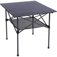 CAMPMOON Aluminum Camping Table Roll Top with Mesh Storage, Folding Lightweight Roll Up Table Square for Outdoor Camping Grill, Black,?27.6x27.6 Inch (70x70cm)