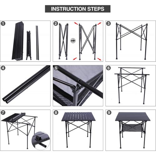  CAMPMOON Aluminum Camping Table Roll Top with Mesh Storage, Folding Lightweight Roll Up Table Square for Outdoor Camping Grill, Black,?27.6x27.6 Inch (70x70cm)