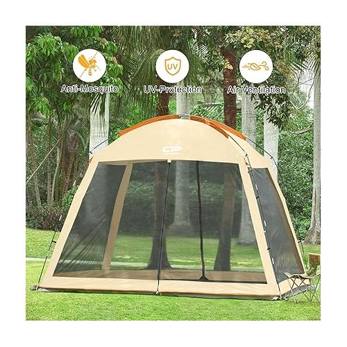  CAMPROS CP Screen House 10 x 10 Ft Screened Mesh Net Wall Canopy Tent Screen Shelter Gazebos for Patios Outdoor Camping Activities - Beige