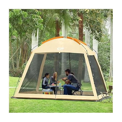  CAMPROS CP Screen House 10 x 10 Ft Screened Mesh Net Wall Canopy Tent Screen Shelter Gazebos for Patios Outdoor Camping Activities - Beige