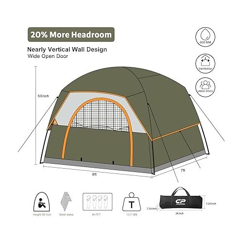  CAMPROS CP Tent 3/4/6/8 Person Camping Tents, Waterproof Windproof Family Dome Tent with Rainfly, Large Mesh Windows, Wider Door, Easy Setup, Portable with Carry Bag
