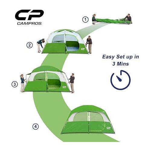  CAMPROS CP Tent-6-Person-Camping-Tents, Waterproof Windproof Family Tent with Top Rainfly, 4 Large Mesh Windows, Double Layer, Easy Set Up, Portable with Carry Bag