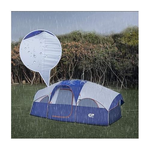  CAMPROS CP Tent 8 Person Camping Tents, Weather Resistant Family Tent, 5 Large Mesh Windows, Double Layer, Divided Curtain for Separated Room, Portable with Carry Bag