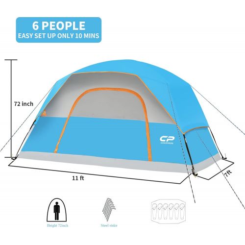  CAMPROS CP CAMPROS Tent 6/8 Person Camping Tents, Waterproof Windproof Family Dome Tent with Top Rainfly, Large Mesh Windows, Double Layer, Easy Set Up, Portable with Carry Bag