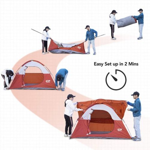  CAMPROS CP CAMPROS 3 Person Tent - Dome Tents for Camping, Waterproof Windproof Backpacking Tent, Easy Set up Small Lightweight Tents, Hiking Beach Outdoor with 3 Mesh Windows