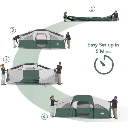  CAMPROS CP CAMPROS Tent-8-Person-Camping-Tents, Waterproof Windproof Family Tent, 5 Large Mesh Windows, Double Layer, Divided Curtain for Separated Room, Portable with Carry Bag