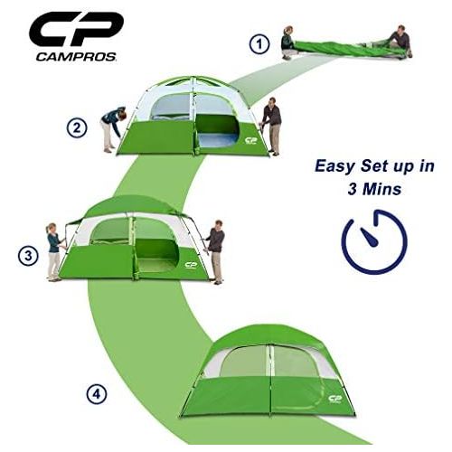  CAMPROS CP CAMPROS Tent-6-Person-Camping-Tents, Waterproof Windproof Family Tent with Top Rainfly, 4 Large Mesh Windows, Double Layer, Easy Set Up, Portable with Carry Bag