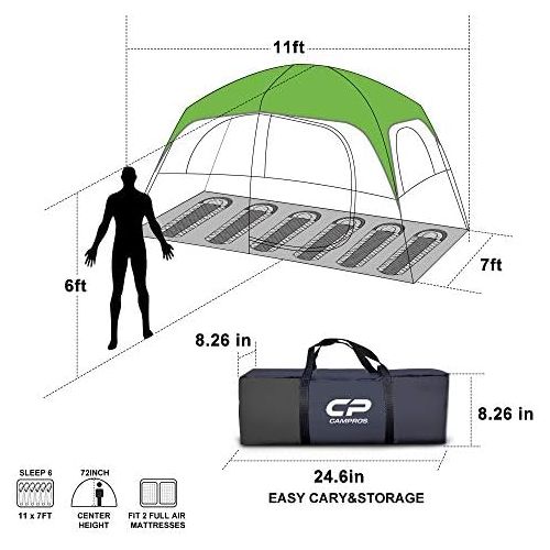  CAMPROS CP CAMPROS Tent-6-Person-Camping-Tents, Waterproof Windproof Family Tent with Top Rainfly, 4 Large Mesh Windows, Double Layer, Easy Set Up, Portable with Carry Bag